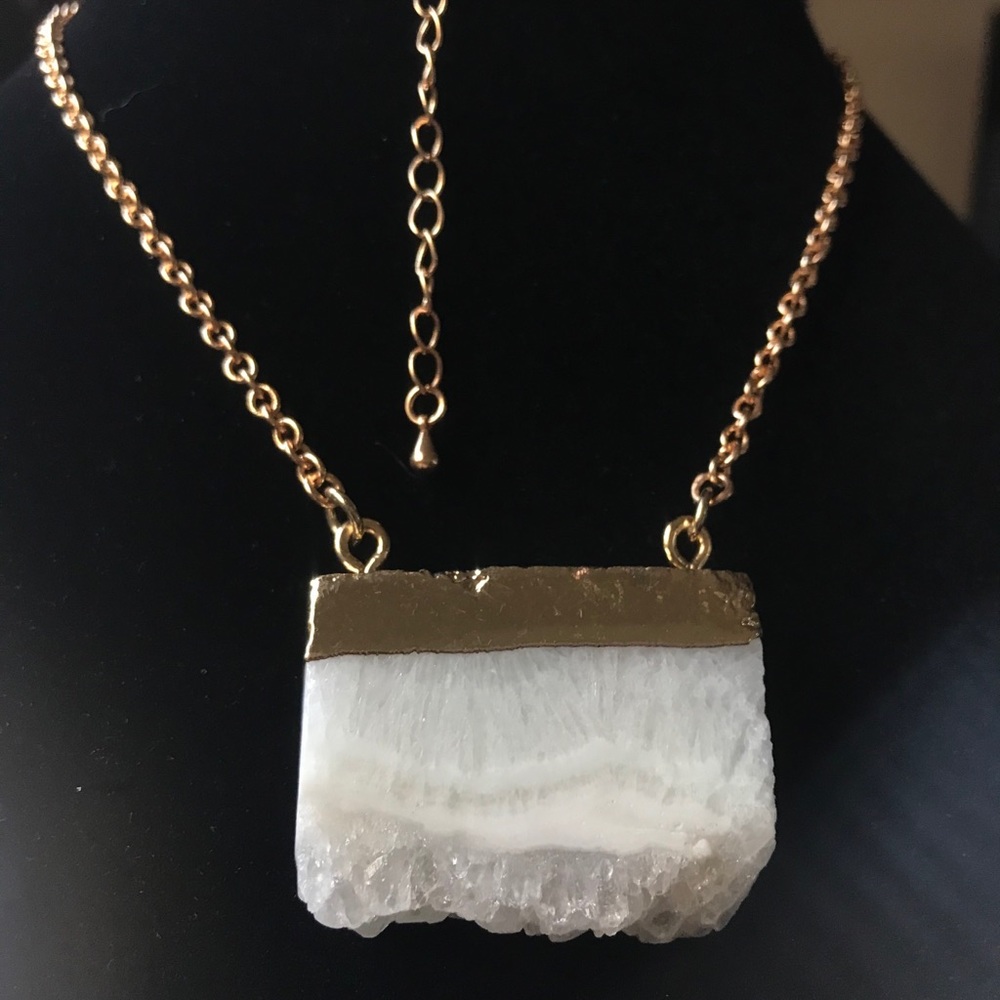 14K Gold Genuine Precious Stone Druzy Pendant